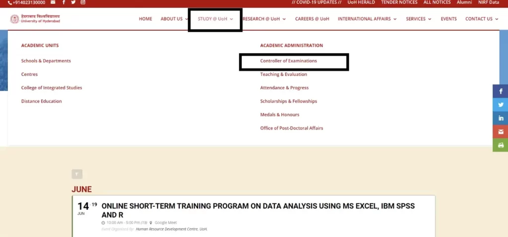 University of Hyderabad UOH Results 2024